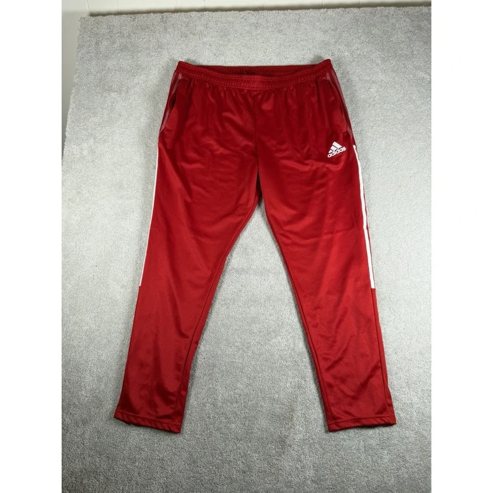 Adidas Track Pants‎ Mens 2XL Red AEROREADY Mesh Stripe Ankle Zip Pockets GT6841